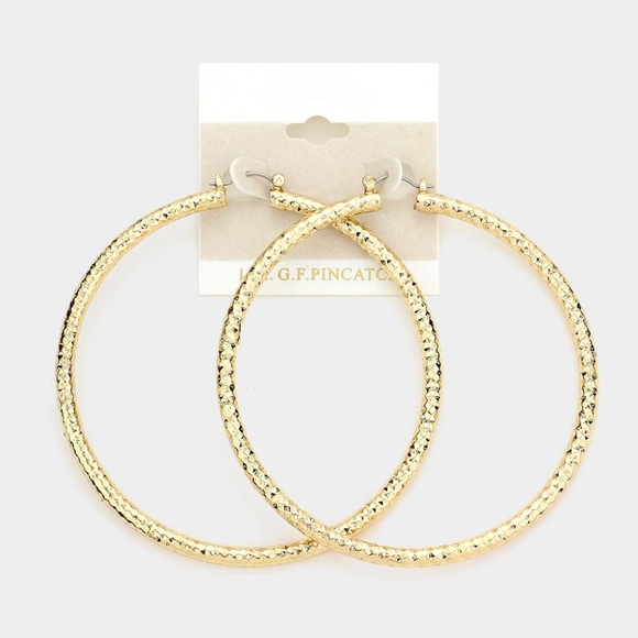 14K Gold Hoop Earrings Casual Simple Style Filled Textured Metal Fashion Jewelry - Picture 1 of 2